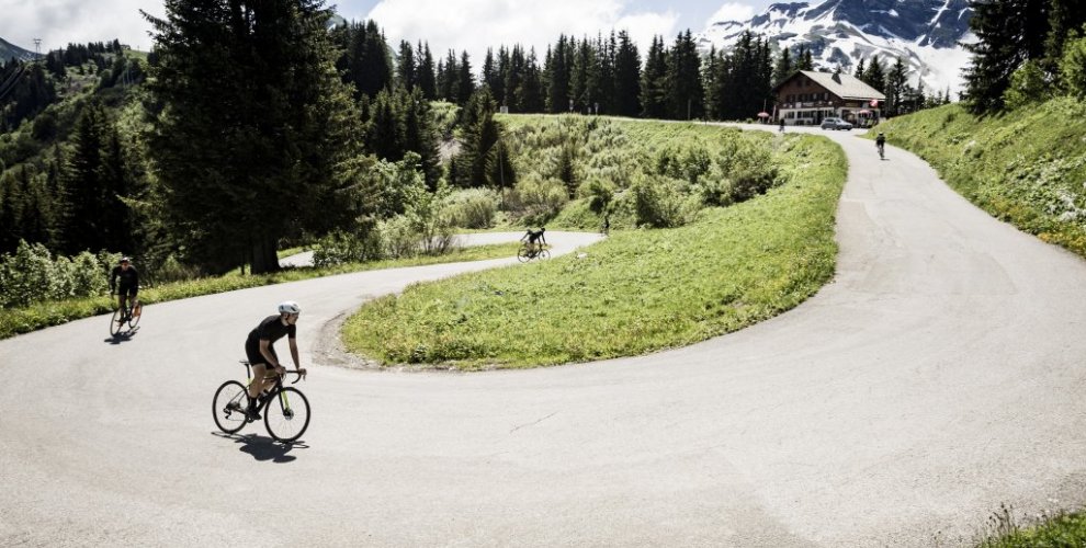 Road cycling on hairpin roads in Morzine