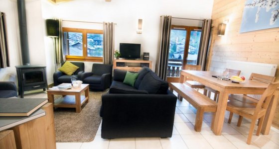Cosy lounge and dining area in Morzine MTB Holiday